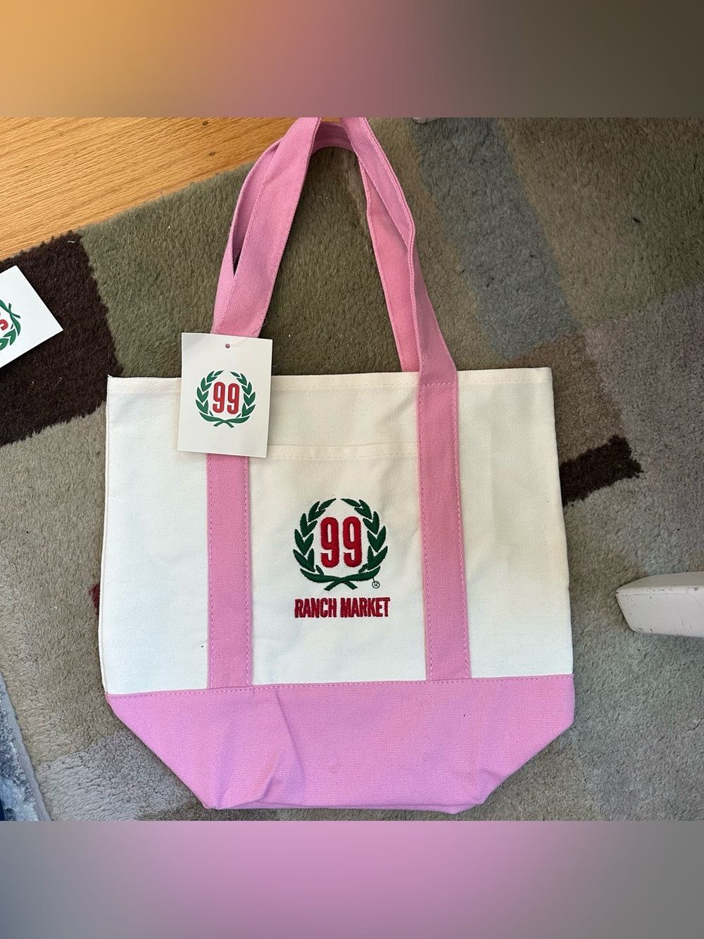 NWT Bundle of 3 - Ranch 99 Market Mini Tote Bags - Pink, Green, and Navy Blue - Picture 4 of 7